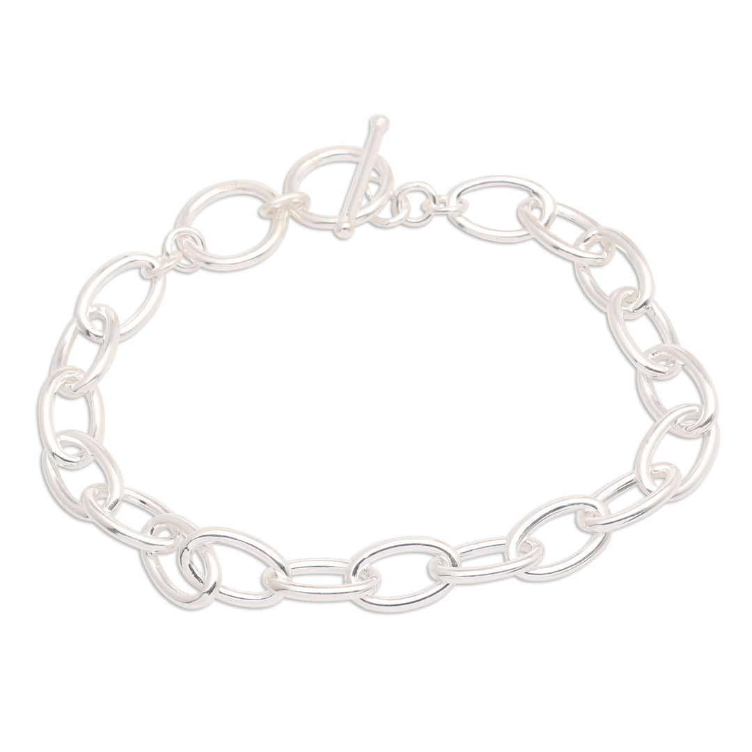 High Polished Oval-Shaped Sterling Silver Link Bracelet - Oval Promise