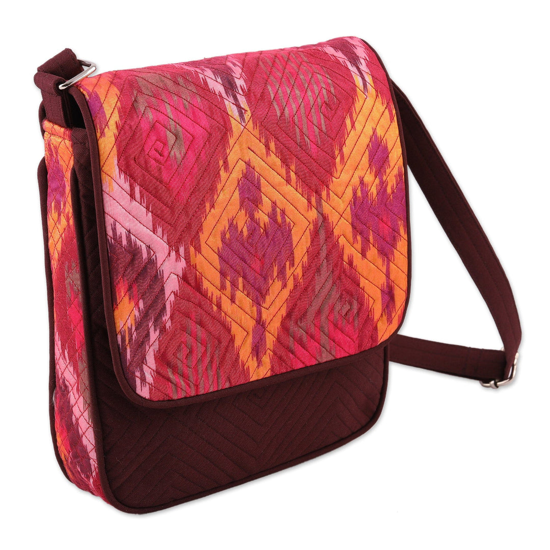 Quilted Shoulder Bag with Ikat Patterns and Adjustable Strap - Ikat Summer Beauty