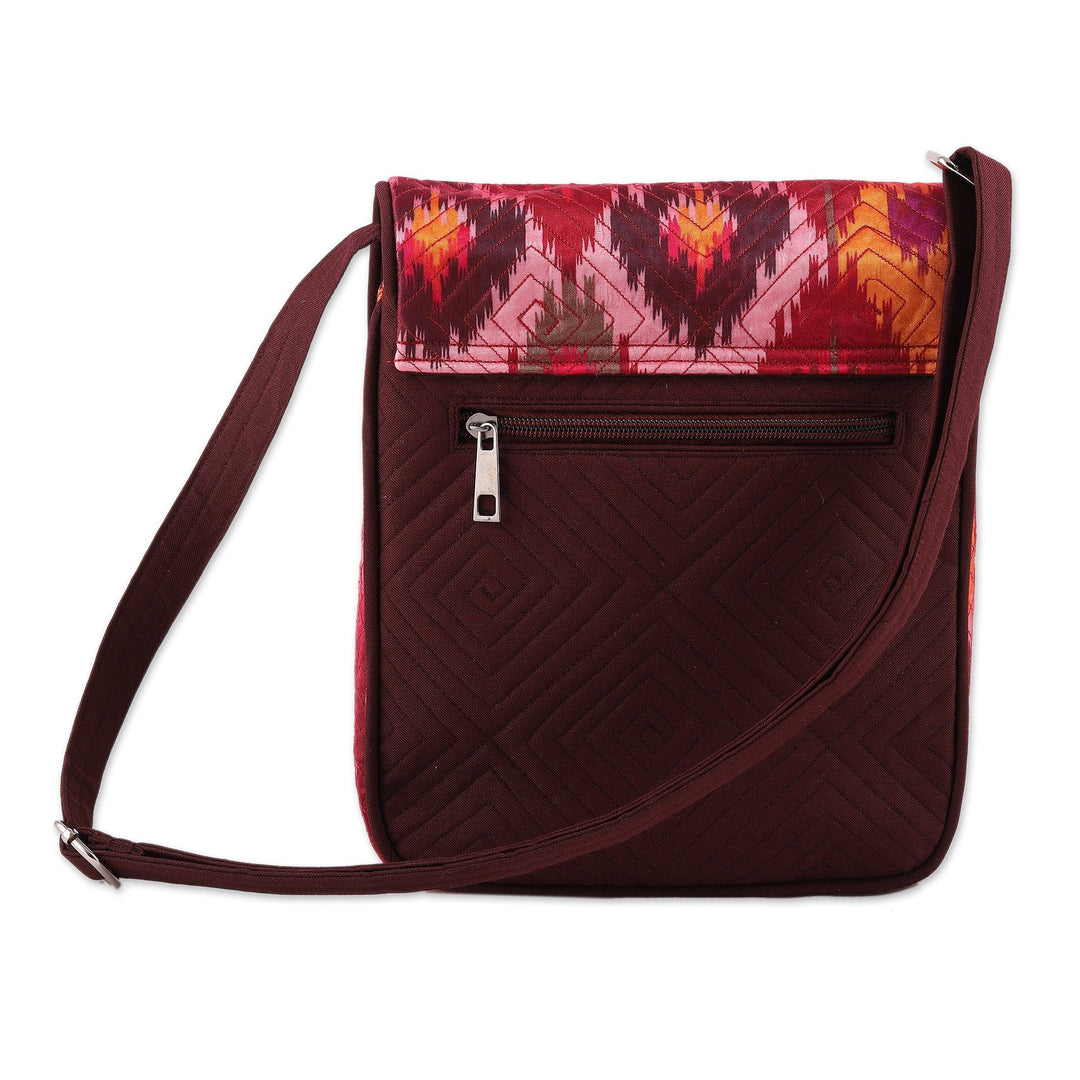 Quilted Shoulder Bag with Ikat Patterns and Adjustable Strap - Ikat Summer Beauty