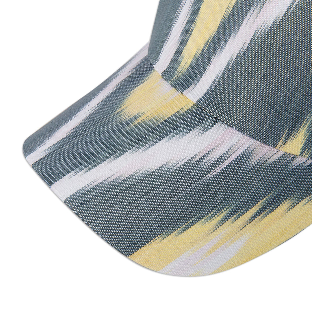 Handmade Ikat Patterned Grey and Yellow Cotton Baseball Cap - Intrepid Yellow