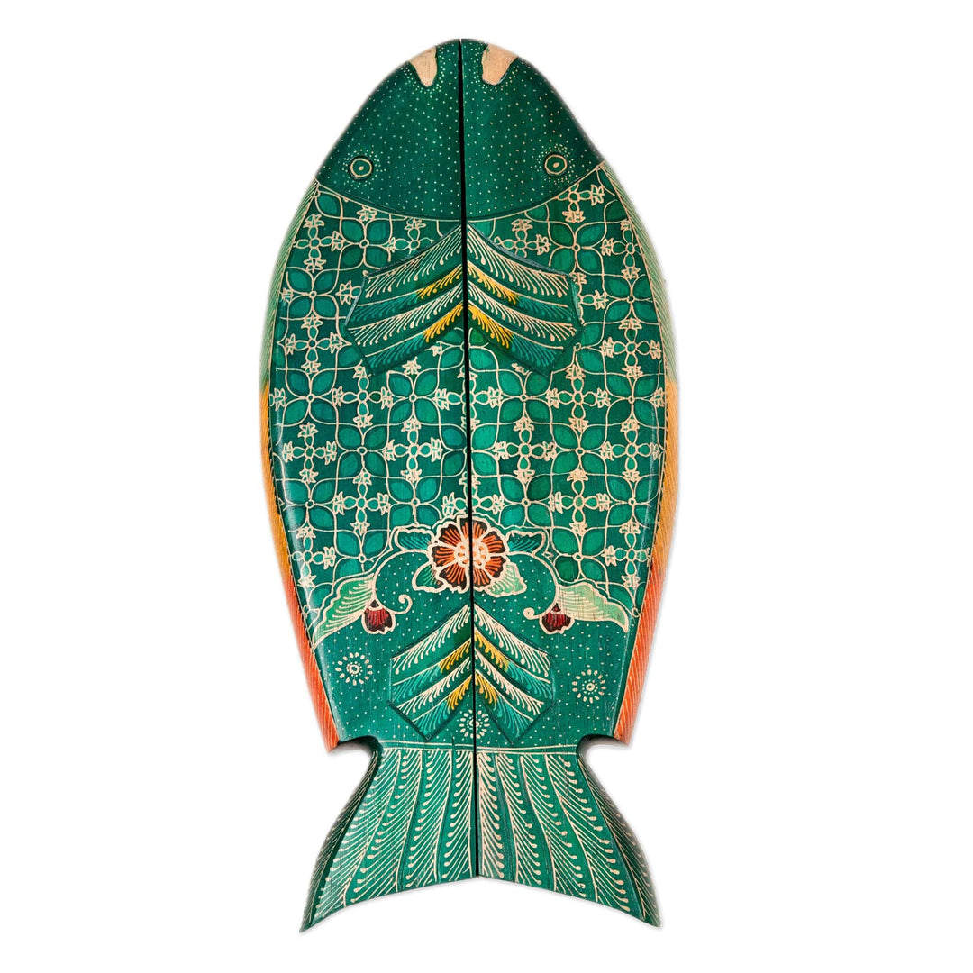 Foldable Fish-Shaped Batik Wood Mancala Board Game Set - Swimming Tilapia