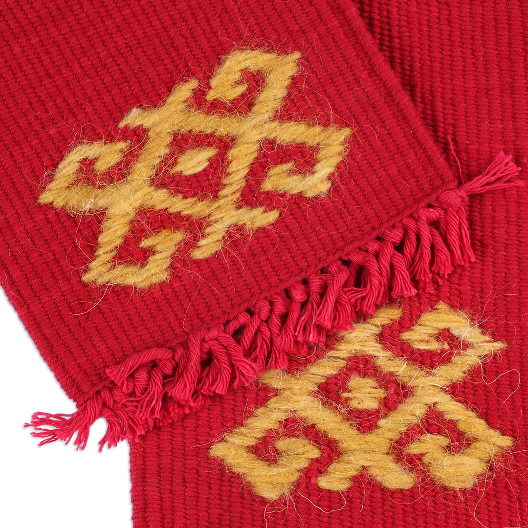 2 Handwoven Red Cotton Coasters with Hand-Embroidered Motif - Traditions in Red