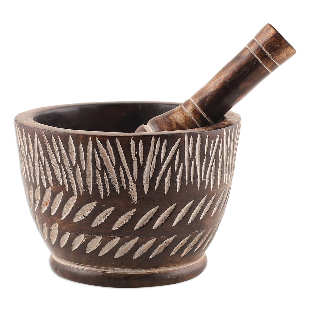 Hand-Carved Rustic Mango Wood Mortar and Pestle from India - Rustic Enchantment
