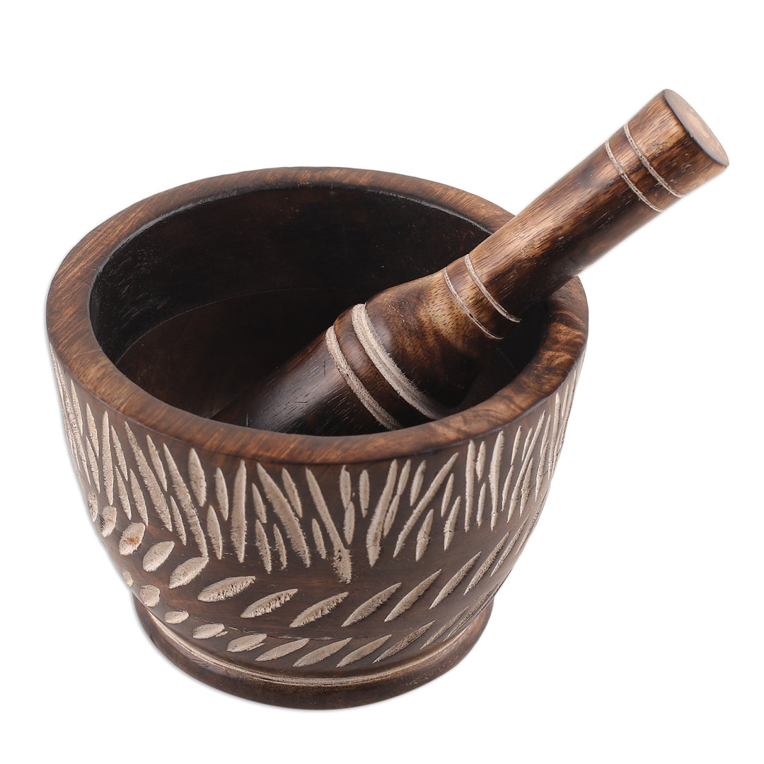 Hand-Carved Rustic Mango Wood Mortar and Pestle from India - Rustic Enchantment