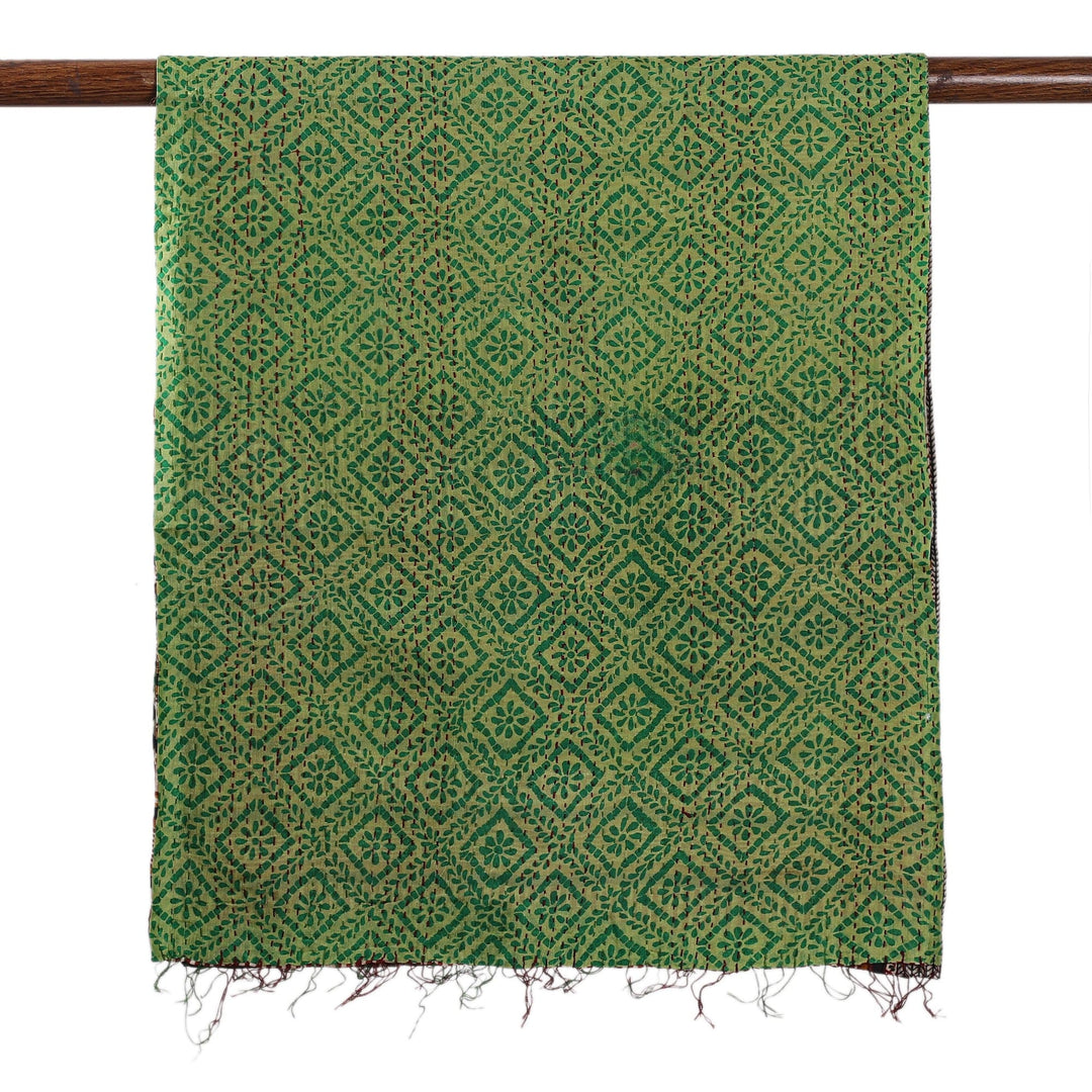 Geometric-Patterned Green and Black Reversible Silk Scarf - Classic Fusions