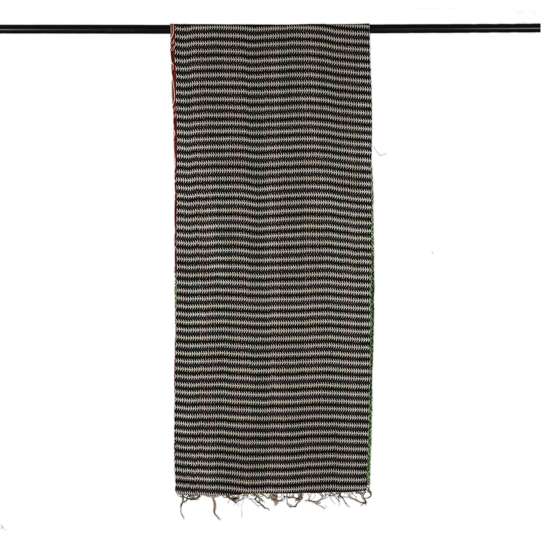 Geometric-Patterned Green and Black Reversible Silk Scarf - Classic Fusions