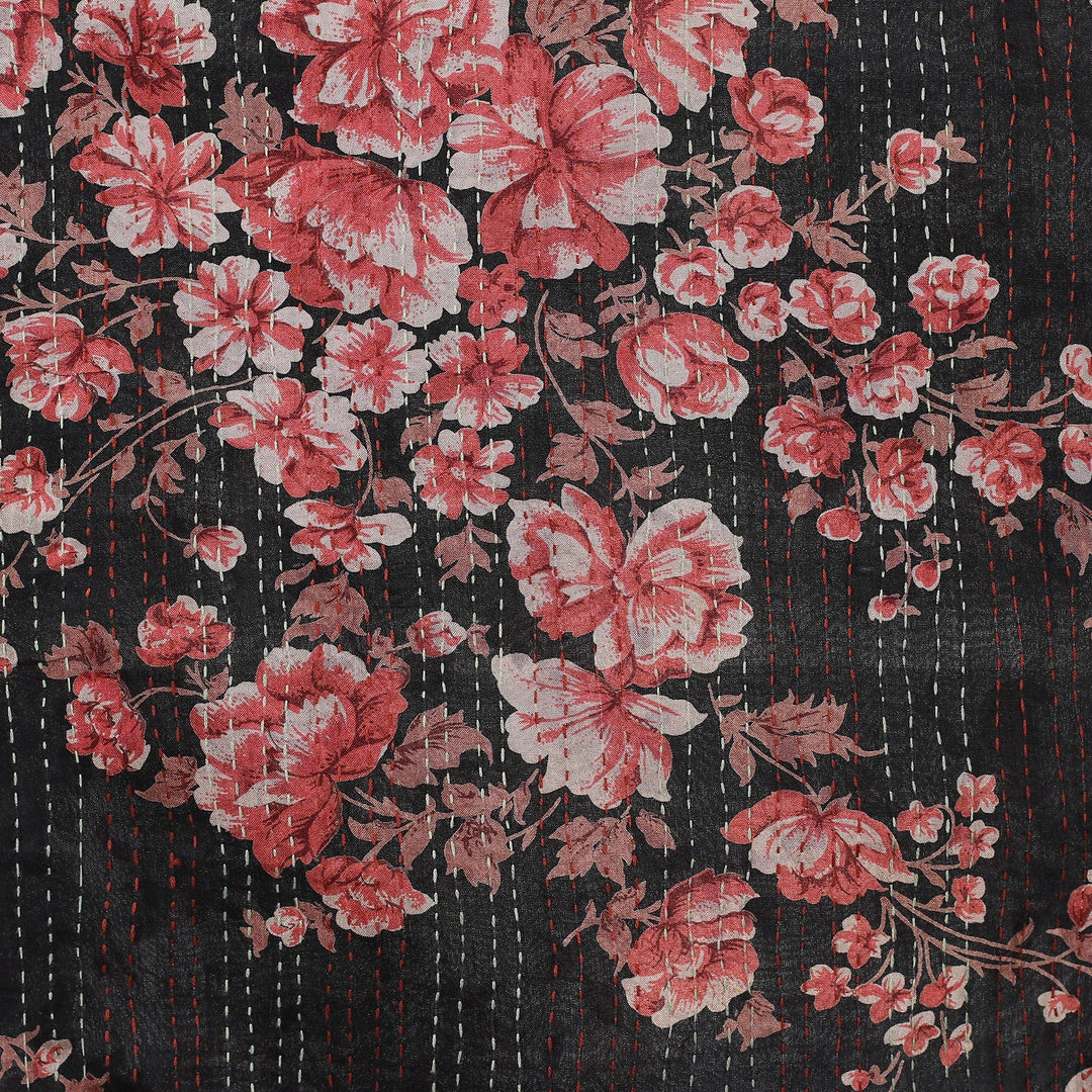 Floral-Patterned Black and White Reversible Silk Scarf - Day & Night
