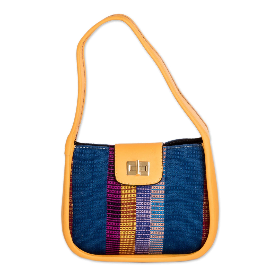 Yellow Faux Leather-Accented Striped Cotton Shoulder Bag - Yellow Ways