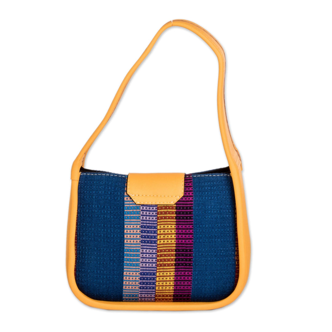 Yellow Faux Leather-Accented Striped Cotton Shoulder Bag - Yellow Ways