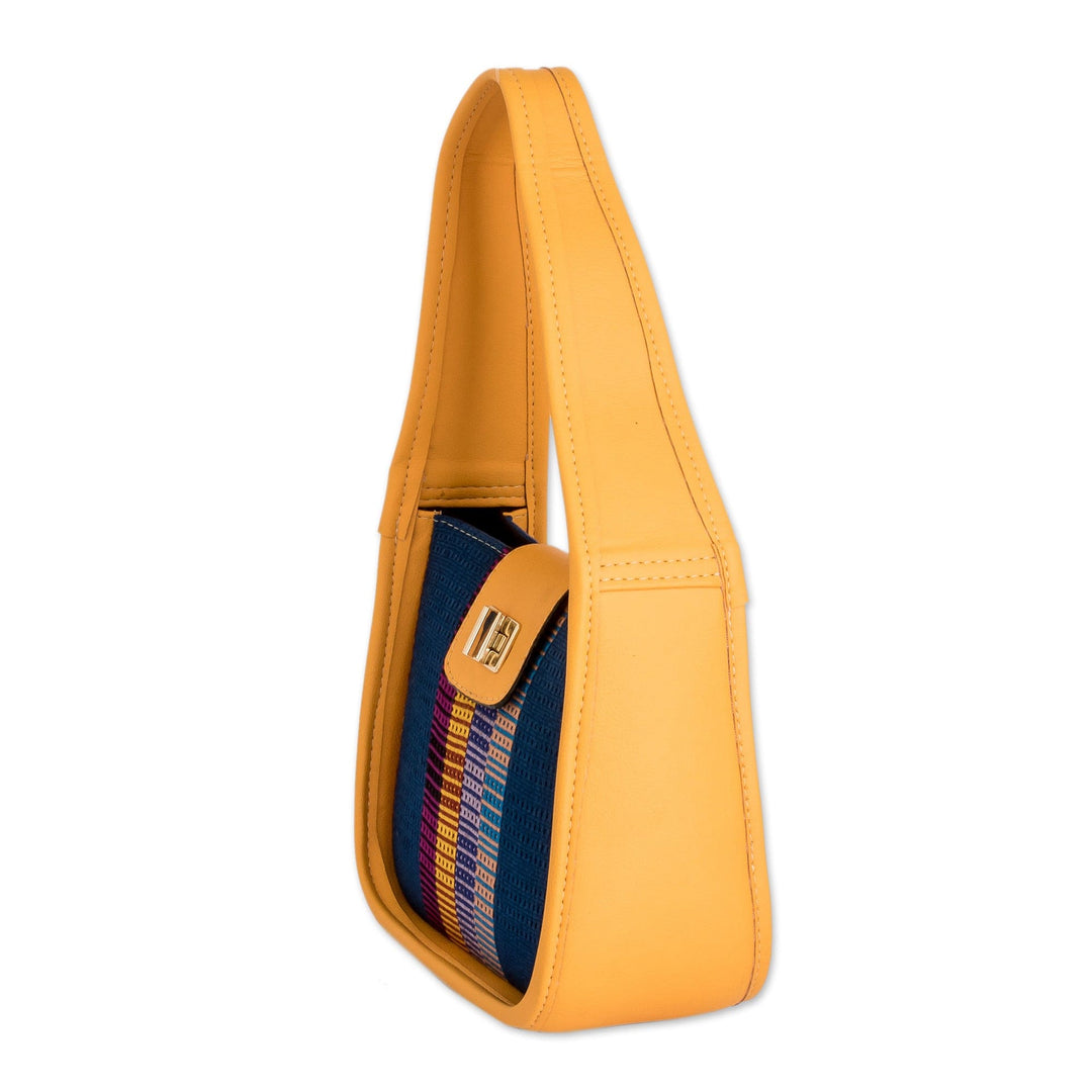 Yellow Faux Leather-Accented Striped Cotton Shoulder Bag - Yellow Ways