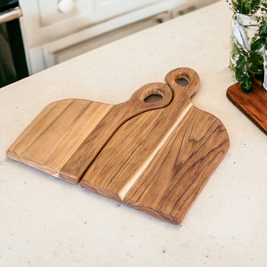 Set of 2 Romantic Semi-Abstract Teak Wood Cutting Boards - Cooking Couple
