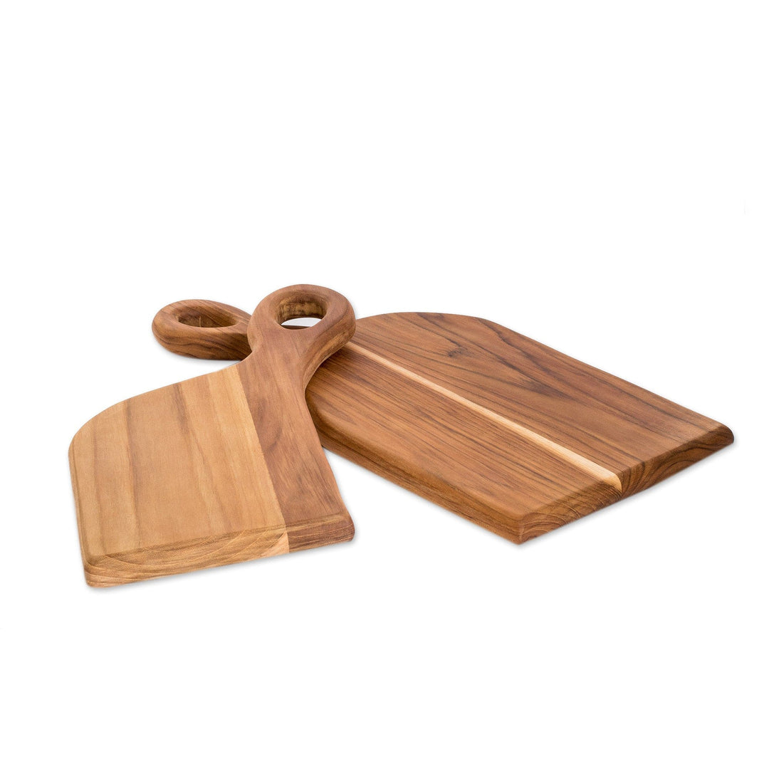 Set of 2 Romantic Semi-Abstract Teak Wood Cutting Boards - Cooking Couple