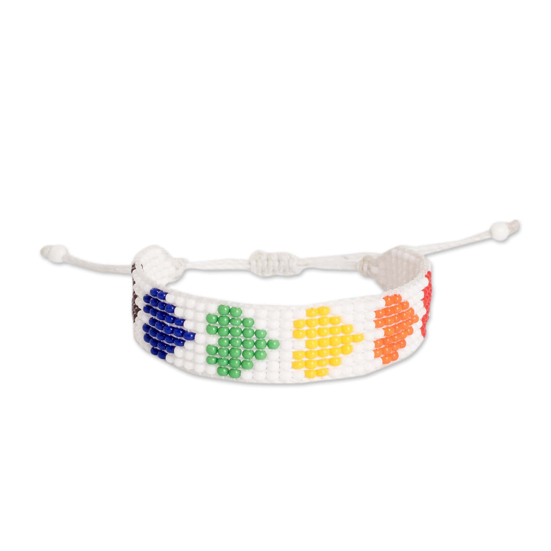 Rainbow-Toned Heart-Themed Glass Beaded Wristband Bracelet - Rainbow Love