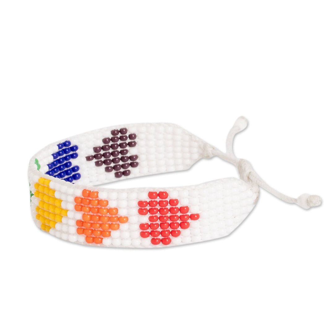 Rainbow-Toned Heart-Themed Glass Beaded Wristband Bracelet - Rainbow Love