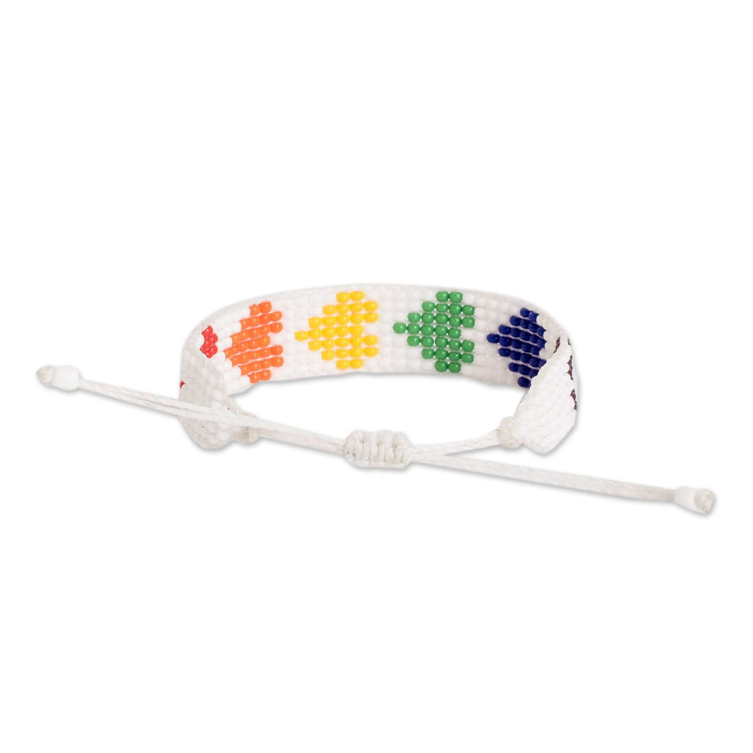 Rainbow-Toned Heart-Themed Glass Beaded Wristband Bracelet - Rainbow Love