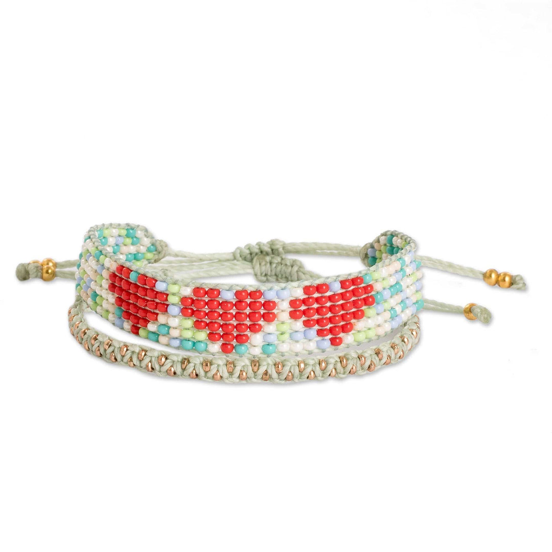 Set of 2 Heart Glass Beaded Friendship Wristband Bracelets - Love & Friendship