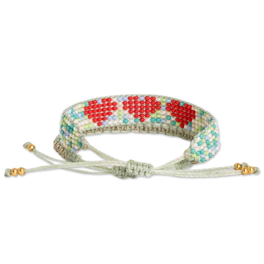 Set of 2 Heart Glass Beaded Friendship Wristband Bracelets - Love & Friendship