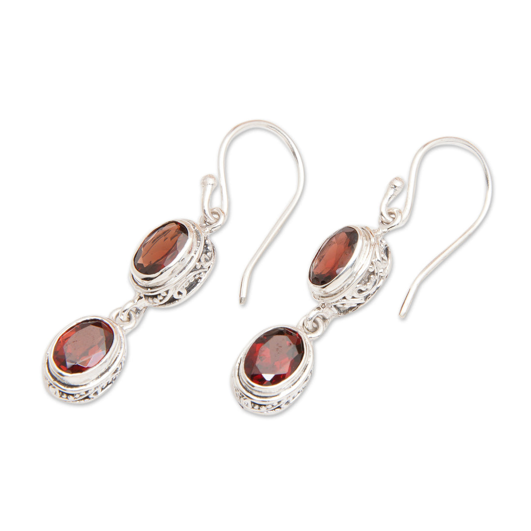 Sterling Silver Dangle Earrings with Natural Garnet Stones - Faith of Love