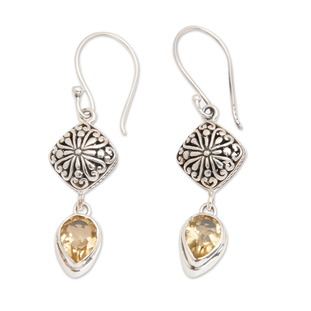 Sterling Silver Dangle Earrings with Pear Citrine Gemstones - Heavenly Yellow