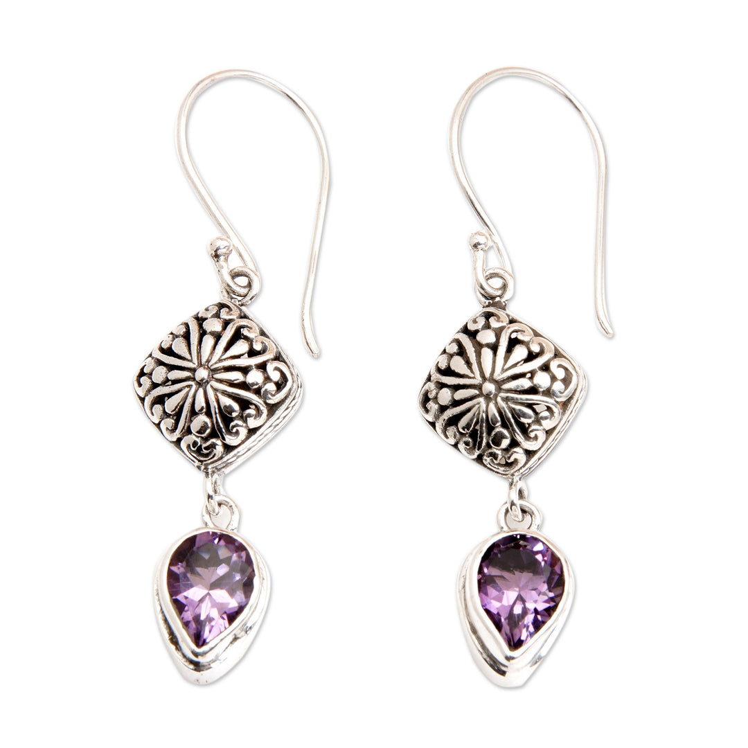 Sterling Silver Dangle Earrings with Pear Amethyst Gemstones - Heavenly Lilac