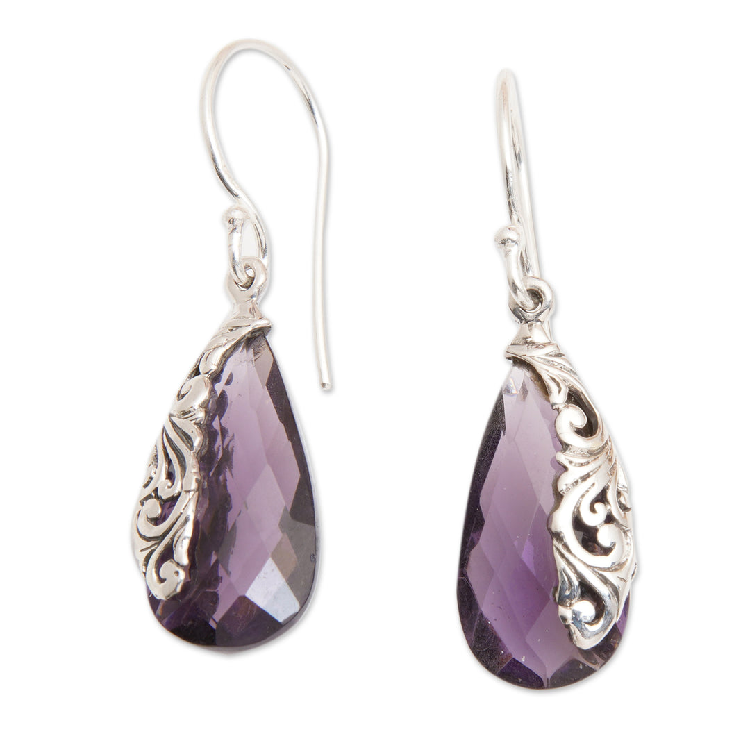 Polished Traditional Six-Carat Amethyst Dangle Earrings - Wise Lands
