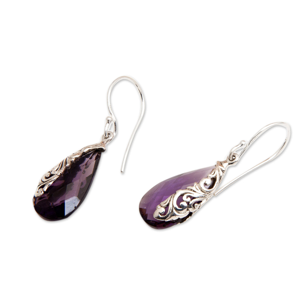 Polished Traditional Six-Carat Amethyst Dangle Earrings - Wise Lands