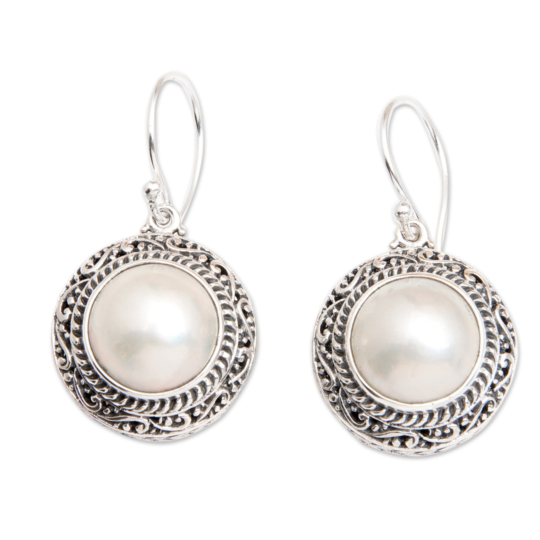Sterling Silver Dangle Earrings with Cultured Mabe Pearls - Ocean Moonlight