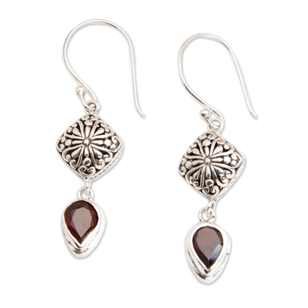 Sterling Silver Dangle Earrings with Pear Garnet Gemstones - Heavenly Red