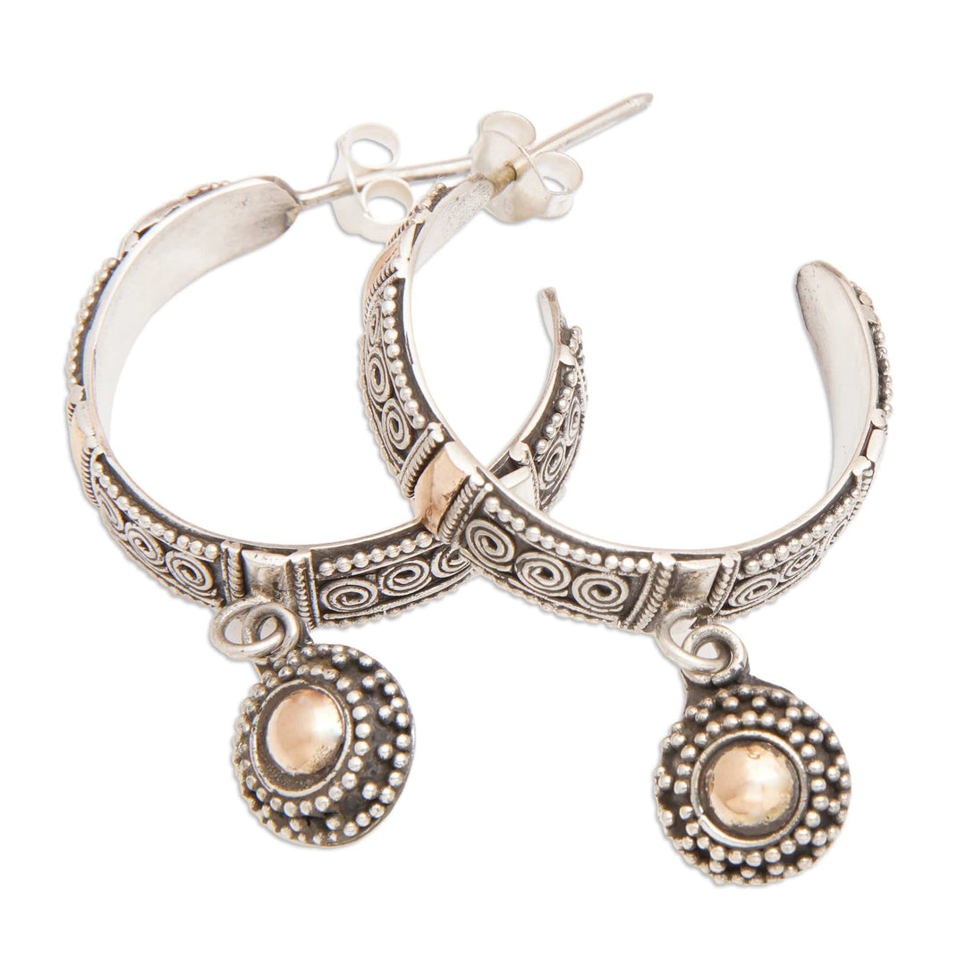 18k Gold-Accented Half-Hoop Earrings with Balinese Motifs - Sublime Bali