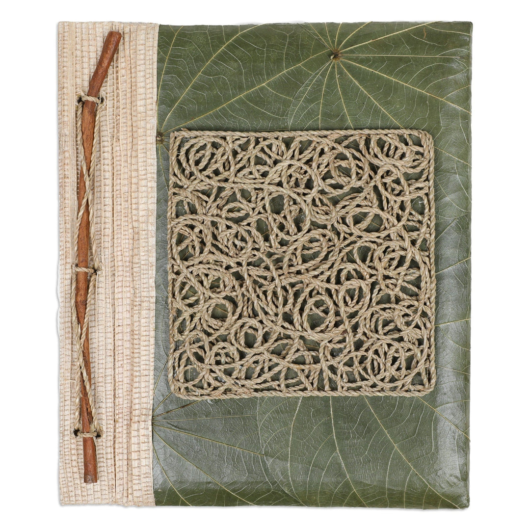 Handmade Natural Fiber Journal Covered in Green Leaves - Memories from the Heart