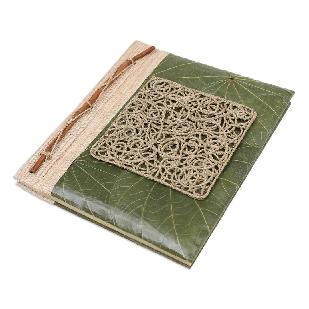 Handmade Natural Fiber Journal Covered in Green Leaves - Memories from the Heart
