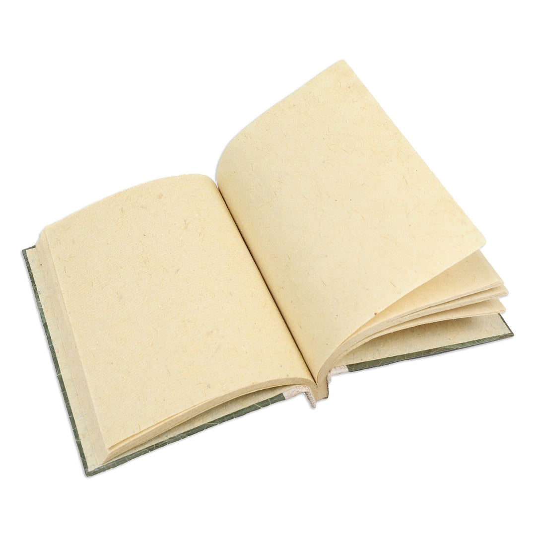Handmade Natural Fiber Journal Covered in Green Leaves - Memories from the Heart