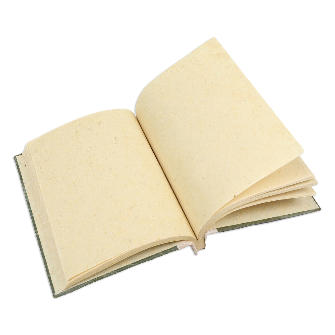 Handmade Natural Fiber Journal Covered in Green Leaves - Memories from the Heart