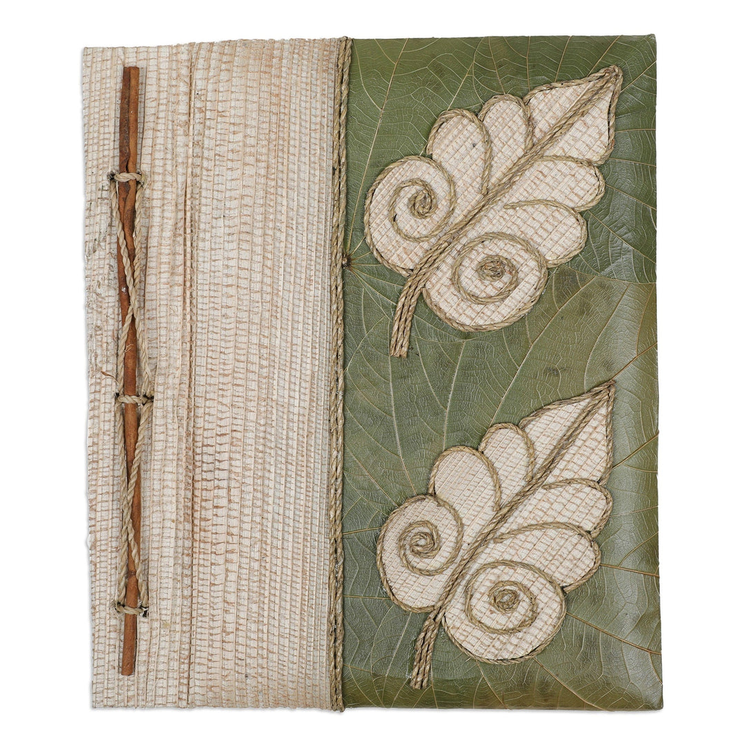 Handmade Leaf-Covered and Themed Natural Fiber Journal - Fern Memories