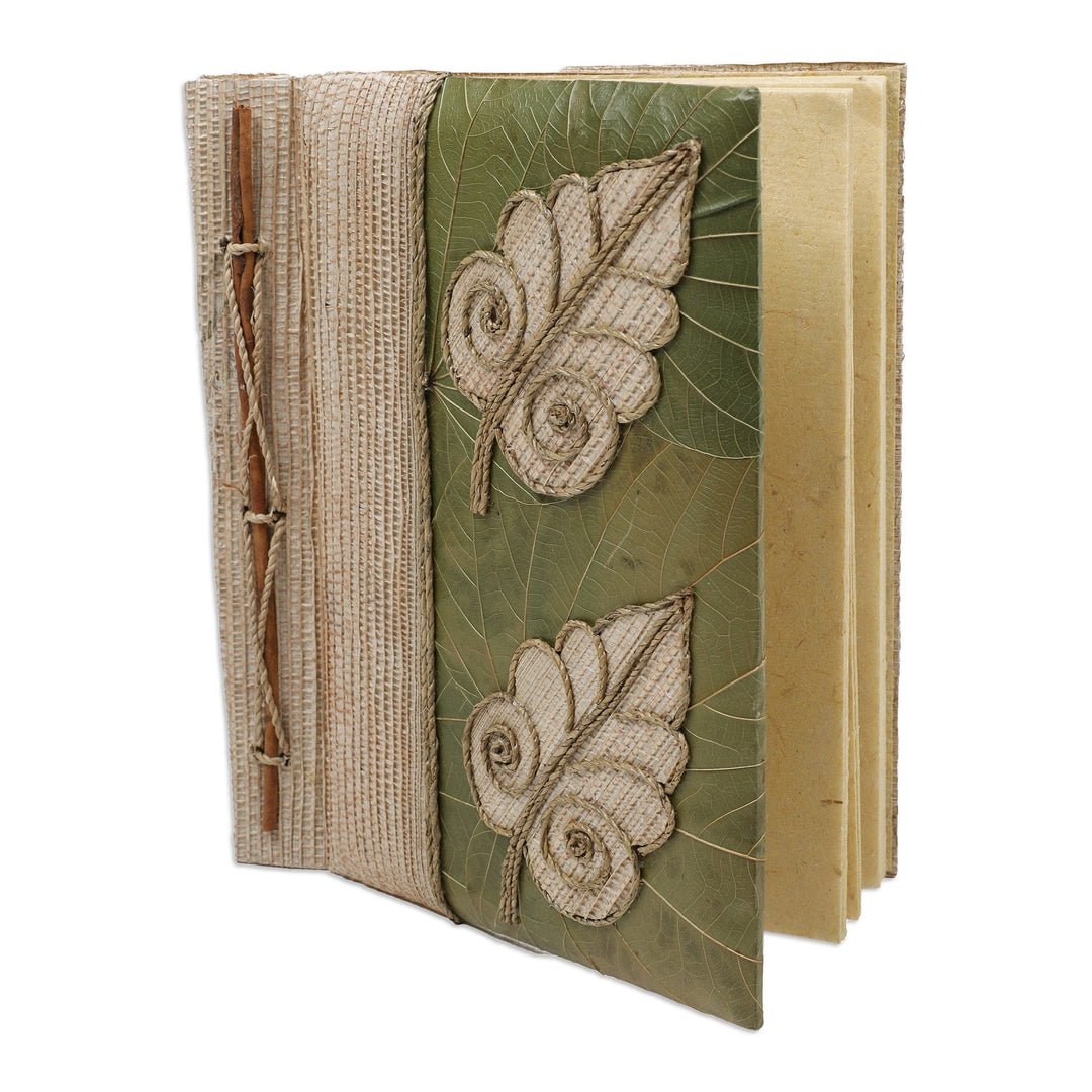 Handmade Leaf-Covered and Themed Natural Fiber Journal - Fern Memories