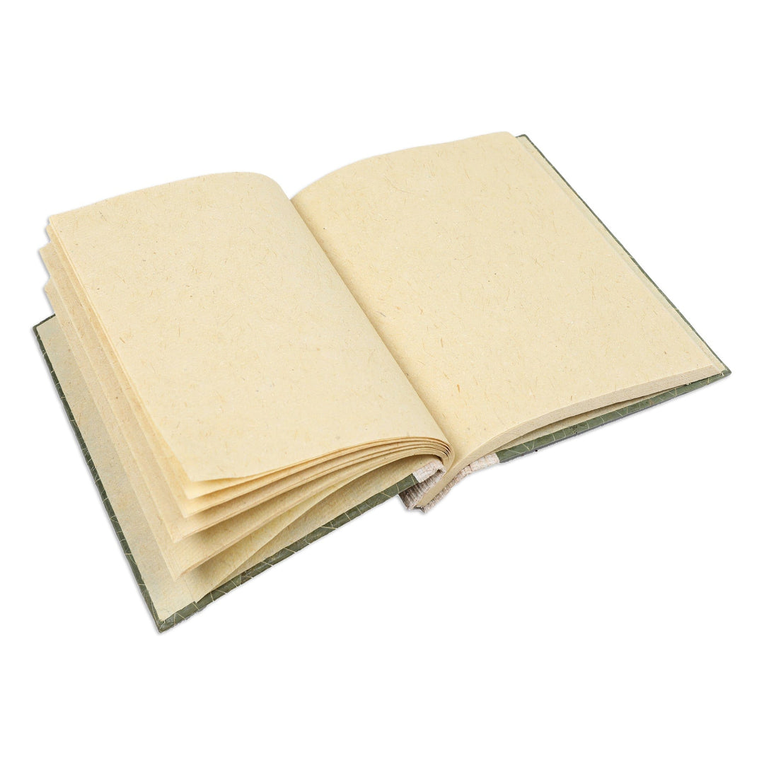 Handmade Natural Fiber Floral Journal with Green Leaves - Magnolia Memories