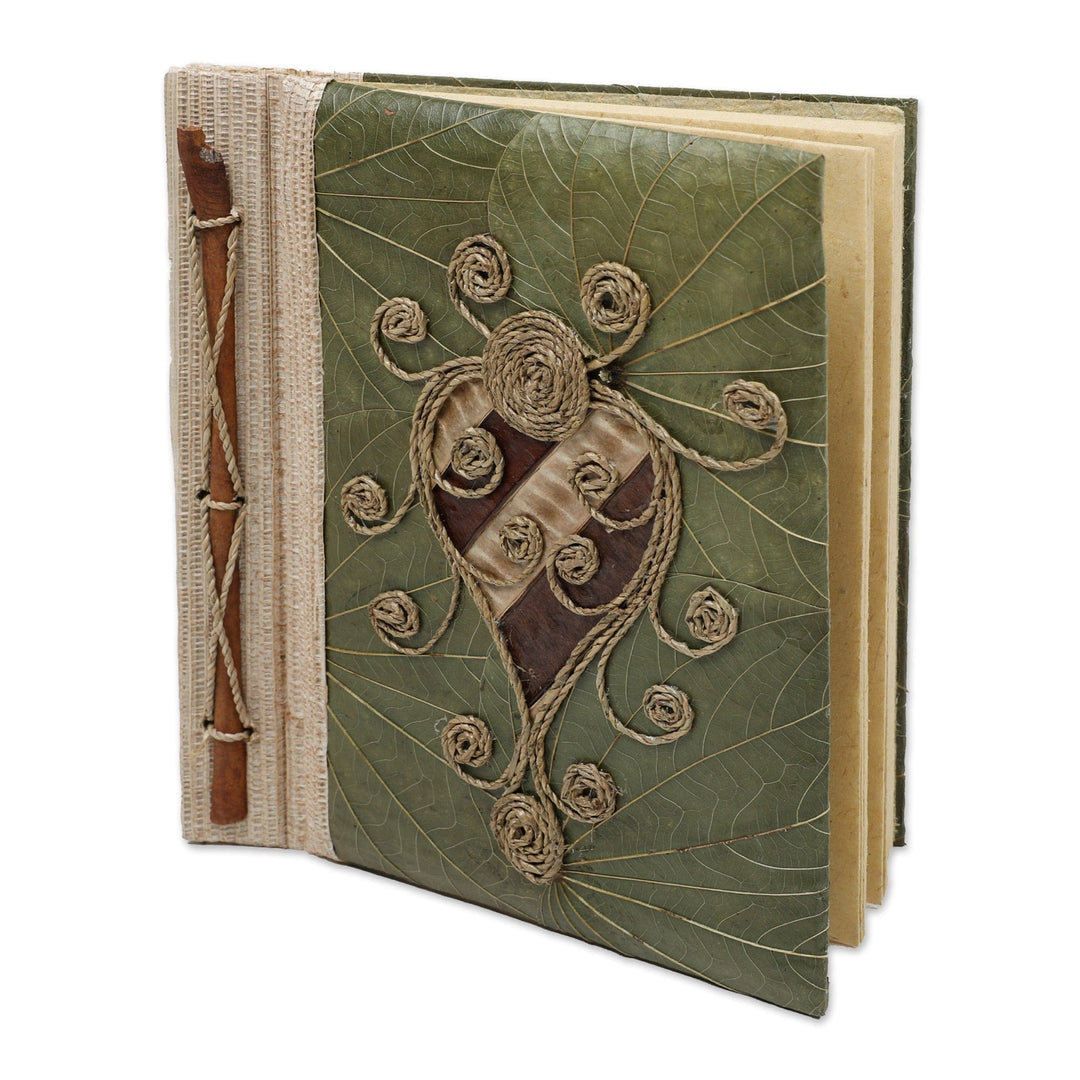 Turtle-Themed Natural Fiber Journal with 41 Rice Paper Pages - Twirly Turtle