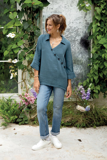 Chic Asymmetry in Dusty Teal