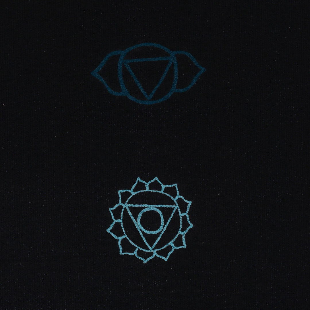 Chakra-Themed Embroidered Cotton Yoga Mat in Black (2x6) - Chakras in Black