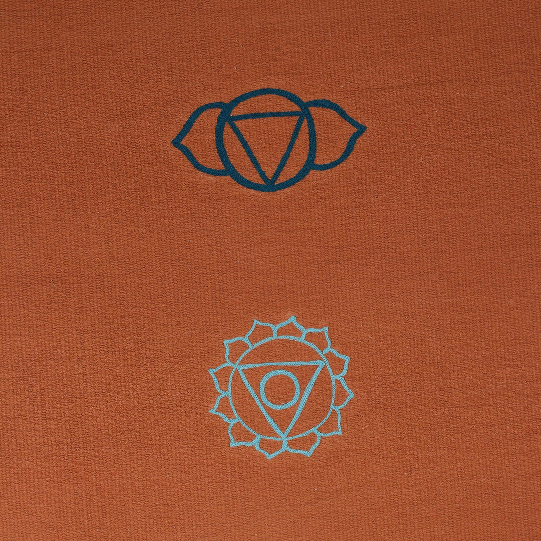 Chakra-Themed Embroidered Cotton Yoga Mat in Orange (2x6) - Chakras in Orange