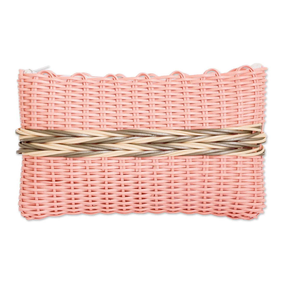 Hand-Woven Recycled Vinyl Cord Cosmetic Bag in Peach Hue - Peachy Keen