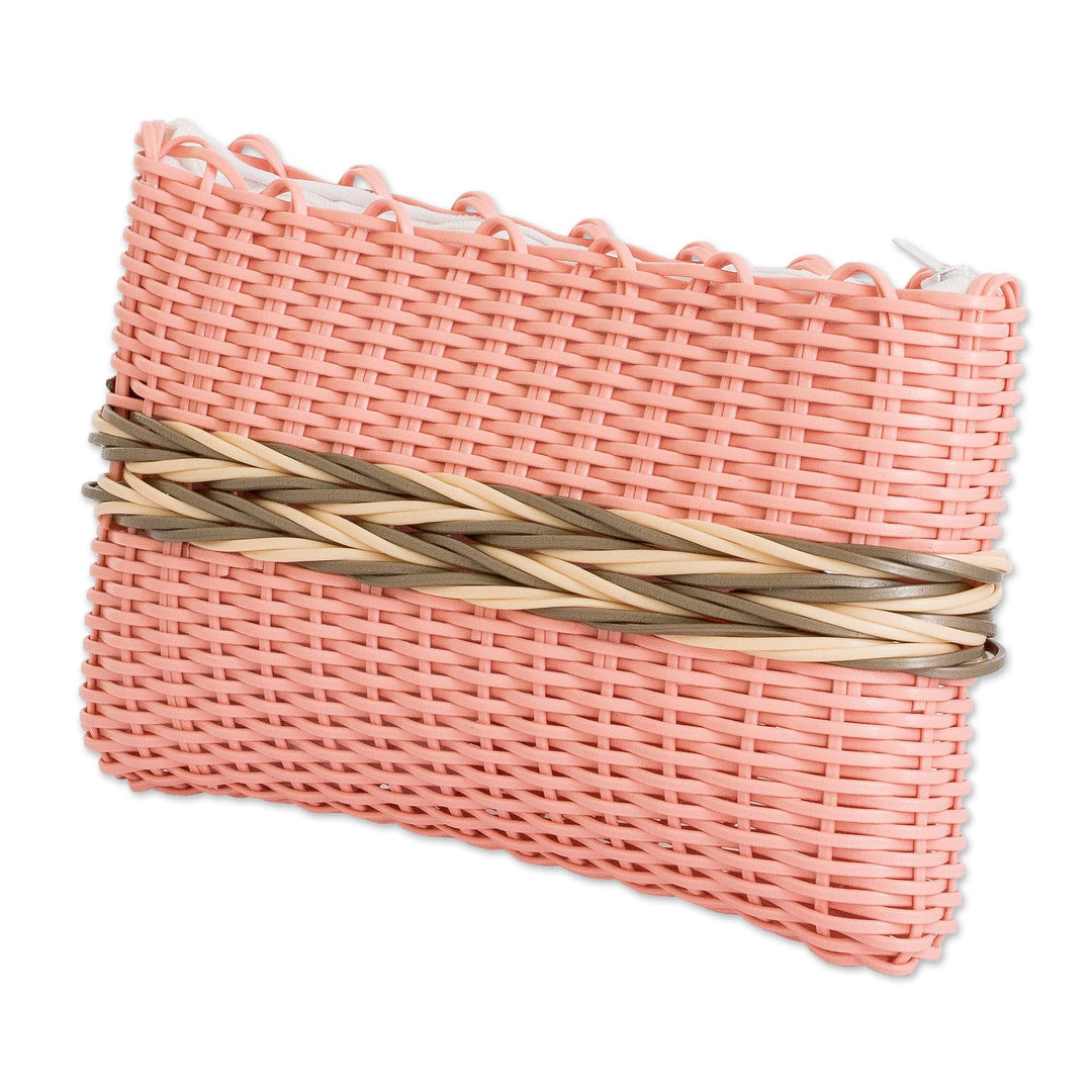 Hand-Woven Recycled Vinyl Cord Cosmetic Bag in Peach Hue - Peachy Keen