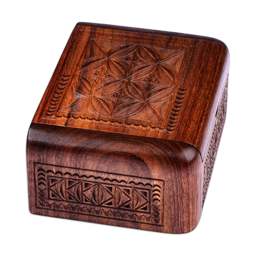 Hand-Carved Polished Wood Jewelry Box with Armenian Motifs - Armenian Heirlooms