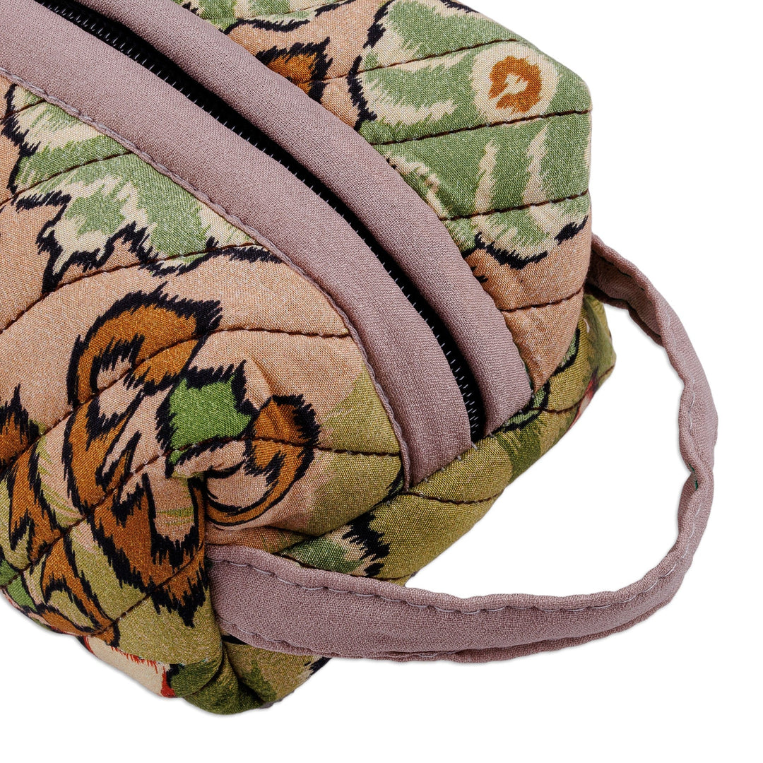 Handmade Ikat Cotton Floral & Leaf Cosmetic Bag with Handle - Garden Glam