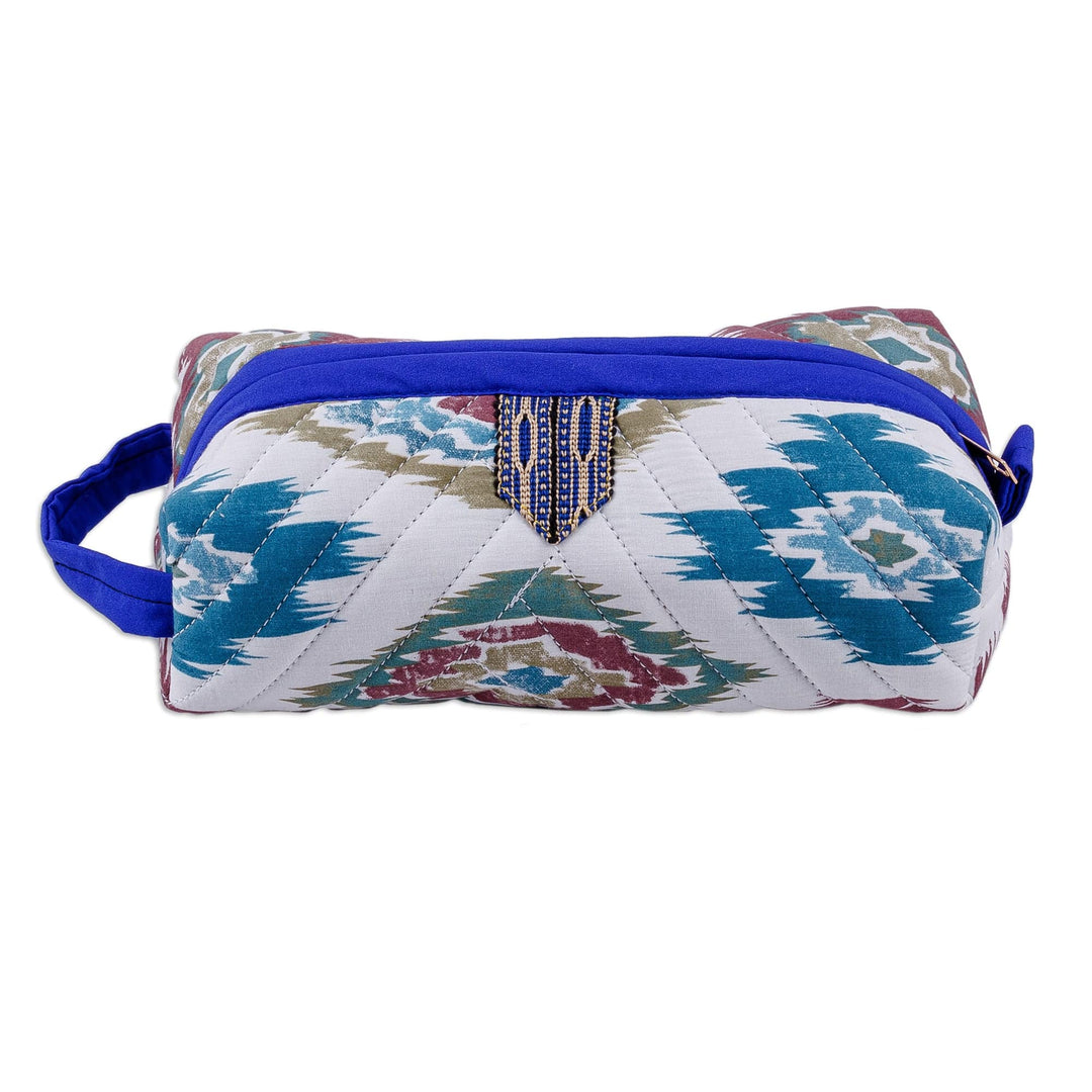Handmade Uzbek Ikat Cotton Cosmetic Bag with Handle - Hypnotic Patterns