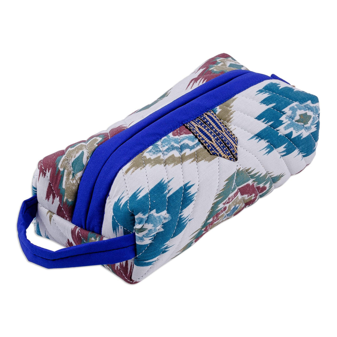 Handmade Uzbek Ikat Cotton Cosmetic Bag with Handle - Hypnotic Patterns