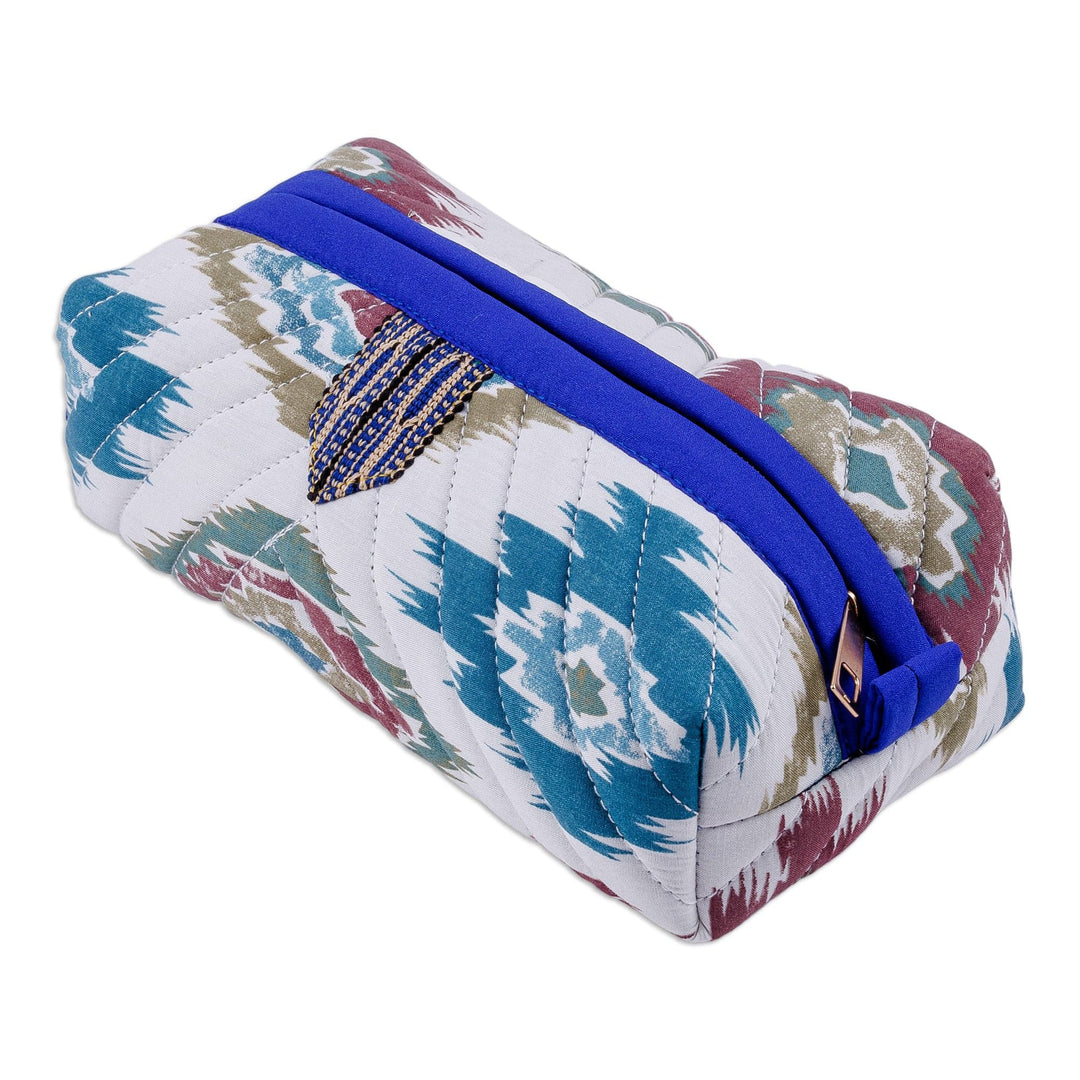 Handmade Uzbek Ikat Cotton Cosmetic Bag with Handle - Hypnotic Patterns