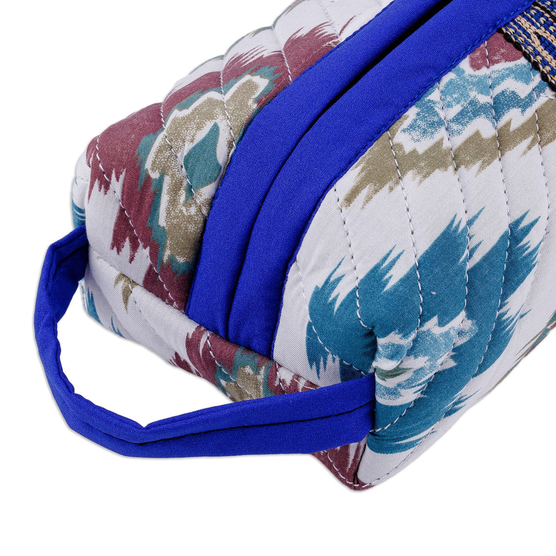 Handmade Uzbek Ikat Cotton Cosmetic Bag with Handle - Hypnotic Patterns