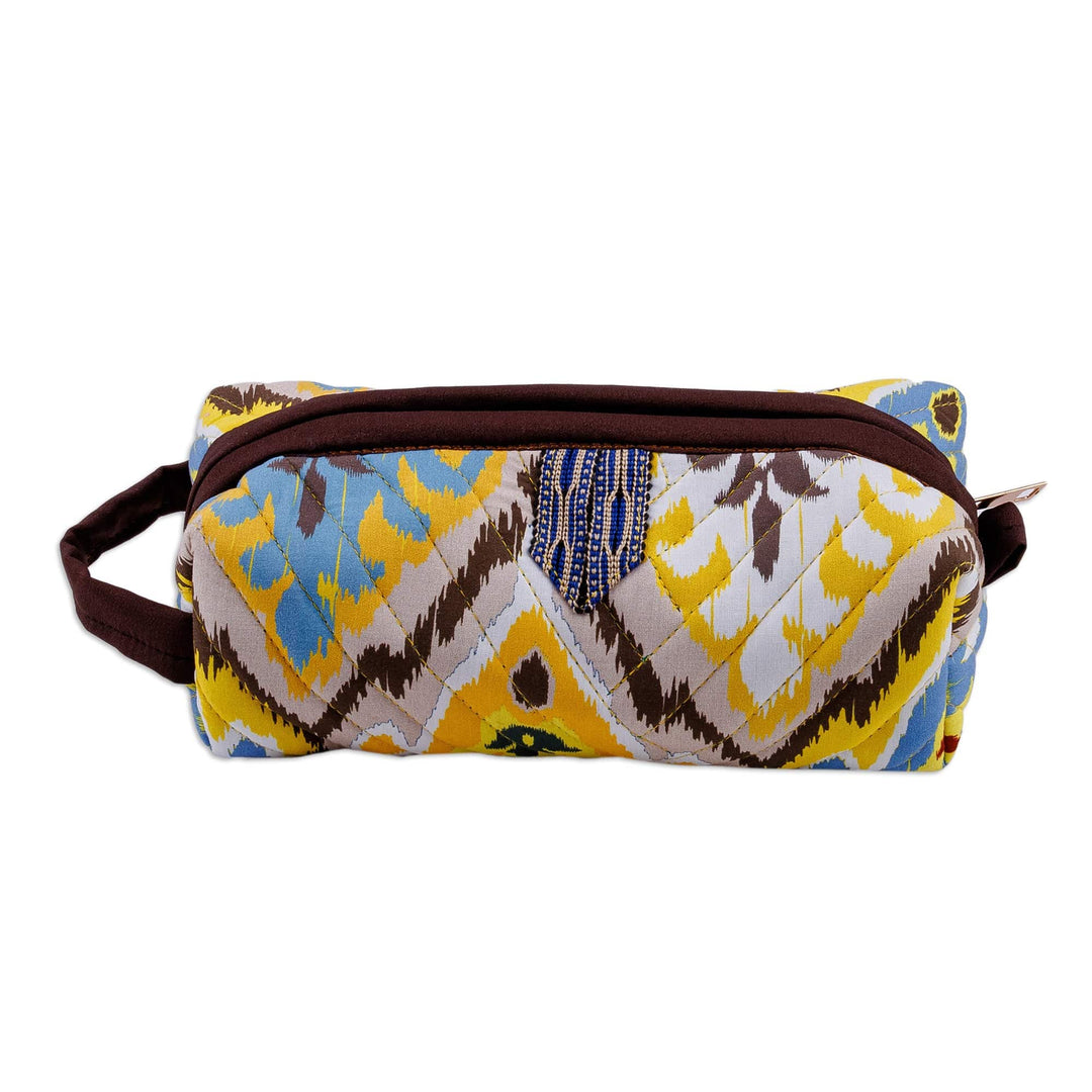 Handcrafted Colorful Ikat Cotton Cosmetic Bag with Handle - Colorful Vibes