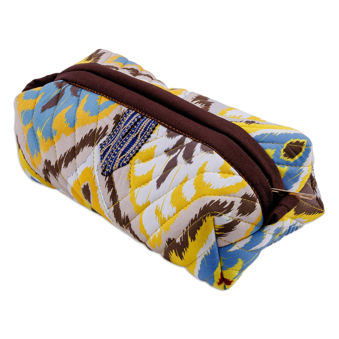 Handcrafted Colorful Ikat Cotton Cosmetic Bag with Handle - Colorful Vibes